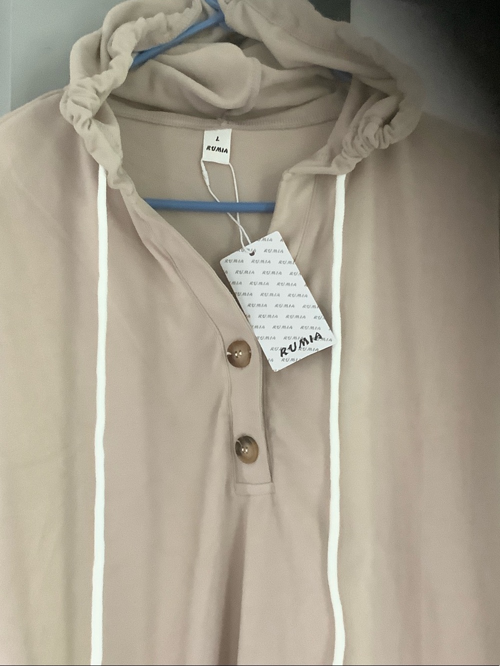 Rumia Beige Hoodie with Button Placket